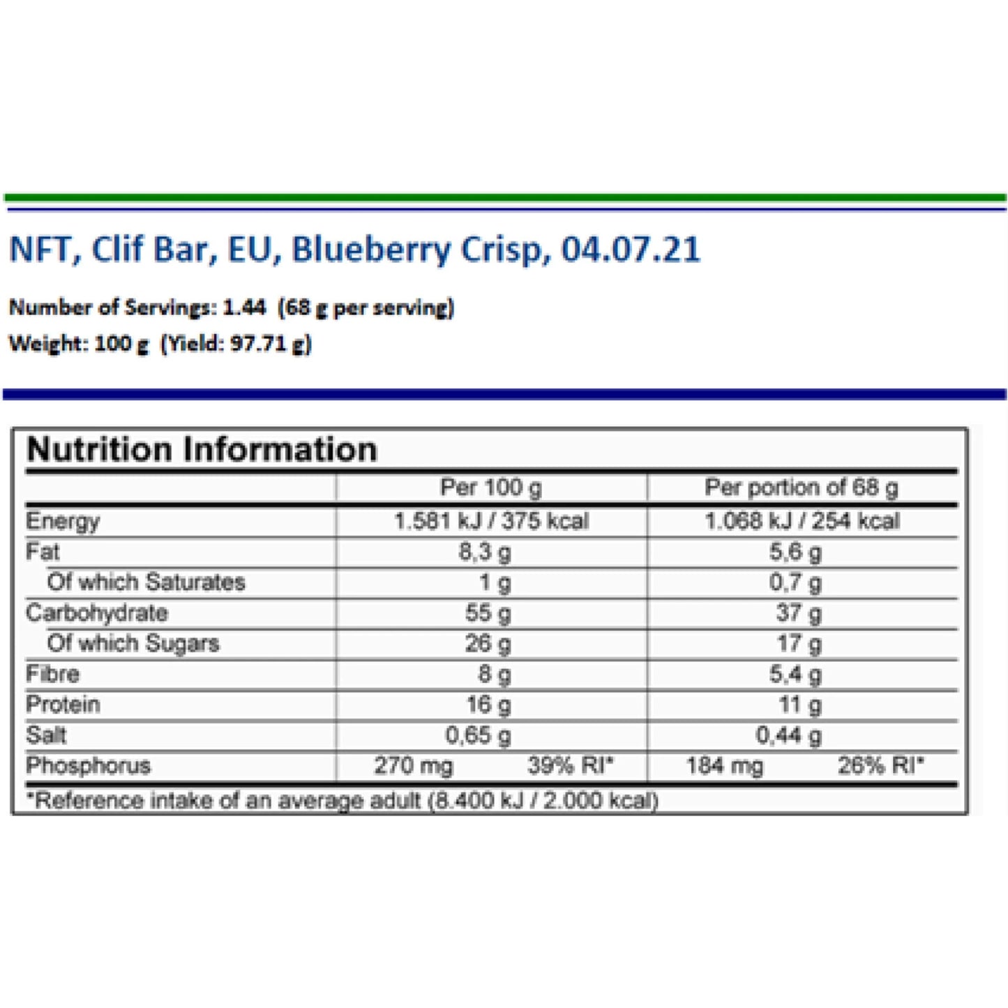 Clif Bar Energy Bar | Blueberry Almond Crisp (12 pcs)