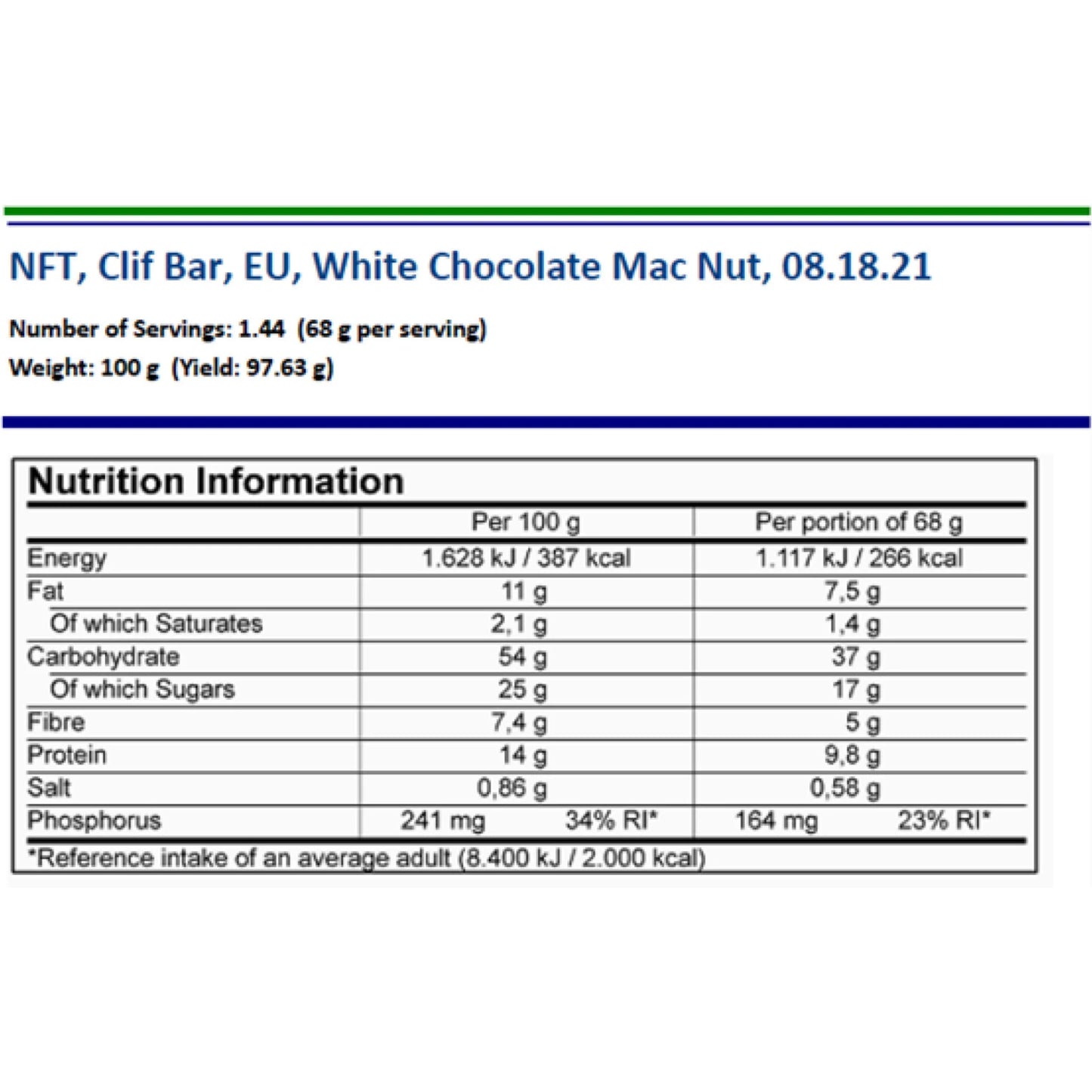 Clif Bar Energy Bar | White Chocolate Macadamia Nut